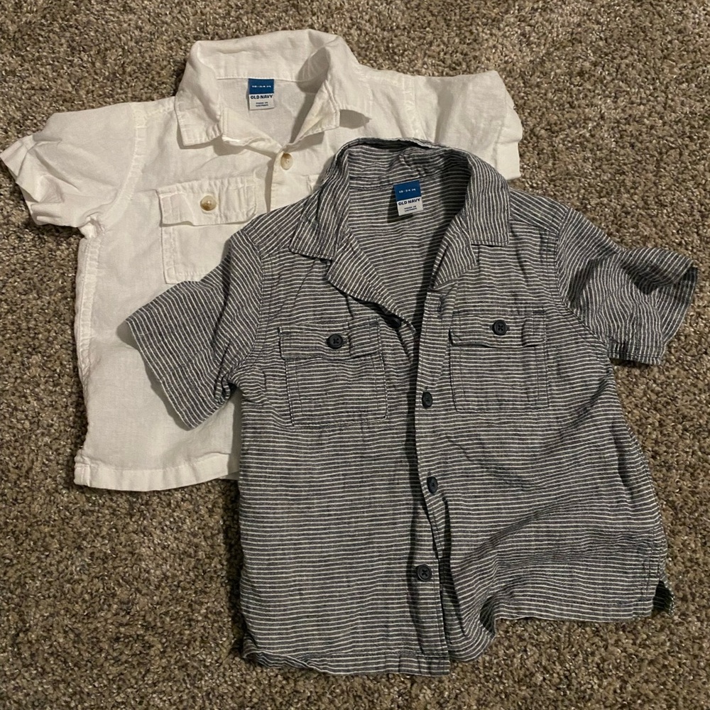 Old Navy Baby Striped and White Button-Up Shirts - set of 2 - size 18-24 months